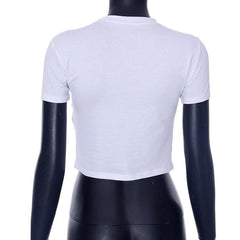 Heart pattern contrast short sleeve crewneck crop top