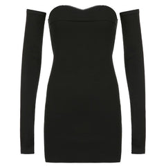 Sleeveless solid lace hem gloves tube dress