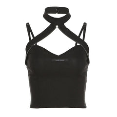 Heart neck zip halter crop top