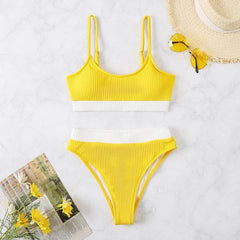 Contrast backless cami bikini swimwear