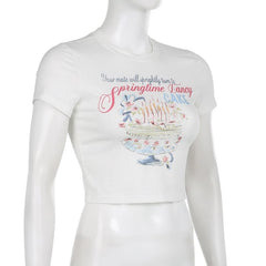 Cake pattern contrast short sleeve crewneck crop top - Final Sale