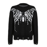 Butterfly pattern contrast long sleeve crochet top