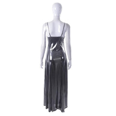 Metallic v neck backless solid low cut cami maxi dress