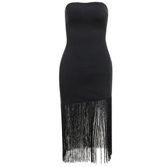 Sleeveless solid backless tassel tube dress