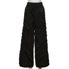 Ruched print high rise self tie wide leg