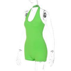 Halter u neck backless solid sleeveless romper
