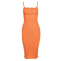 Smocked ruffle backless solid cami dress