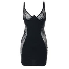 Lace see through patchwork mini dress