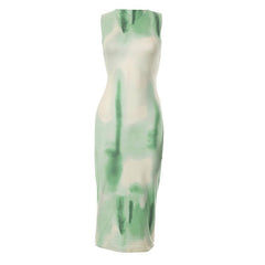 Tie dye sleeveless contrast crewneck midi dress