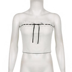 PRE ORDER - Contrast stitch lace hem self tie backless tube crop top