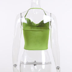 Cowl neck ruched solid halter top