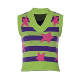 Cap sleeve contrast striped star pattern top