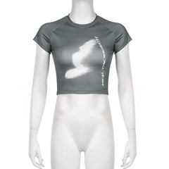 Contrast print short sleeve crewneck crop top