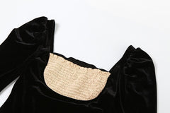 Smocked patchwork ruched contrast long sleeve velvet mini dress