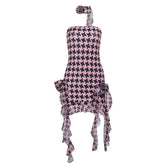 Contrast print flower applique ruched tube midi dress