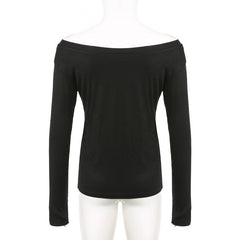 Long sleeve glitter off shoulder solid top