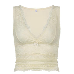 V neck sleeveless lace hem top