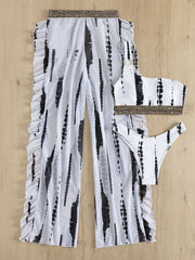 Tie dye ruffle padded one shoulder o ring contrast 3 piece swimwear