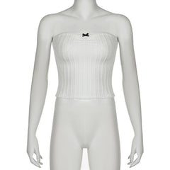 Textured bowknot ruched bowknot tube crop top