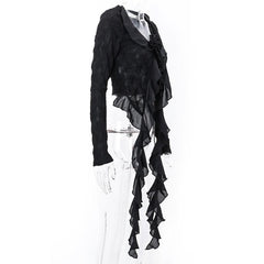 Textured long sleeve ruffle self tie solid crop top