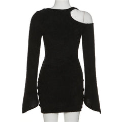Long sleeve mesh puff sleeve irregular corset fluffy mini dress