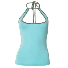 Halter contrast hollow out self tie backless top