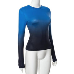 Gradient long sleeve contrast crewneck top