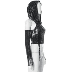 Tie dye hoodie off shoulder long sleeve irregular crop top