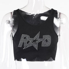Beaded sleeveless round neck irregular crop top