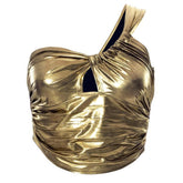 Hollow out ruched one shoulder crop top