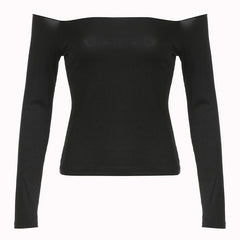 Off shoulder long sleeve ribbed solid top