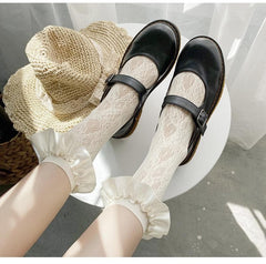 Lace ruffle satin solid long socks
