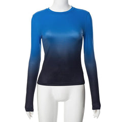 Gradient long sleeve contrast crewneck top