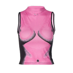 Contrast sleeveless high neck body pattern crop top