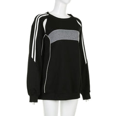 Patchwork long sleeve contrast round neck top