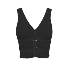 O ring hollow out solid v neck crop top