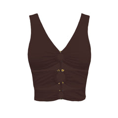 O ring hollow out solid v neck crop top