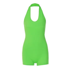 Halter u neck backless solid sleeveless romper