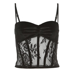 Ruched mesh corset solid velvet cami crop top - Final Sale