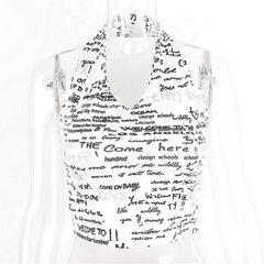 Halter backless print v neck crop top