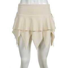 Lace up irregular solid textured low rise mini skirt