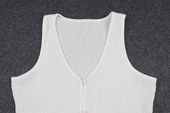 U neck slit button solid sleeveless long top