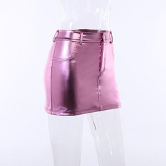Metallic solid pocket high rise mini skirt