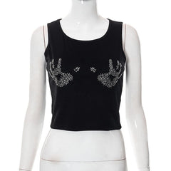 Round neck sleeveless beaded crop top