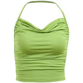 Cowl neck ruched solid halter top