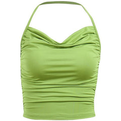 Cowl neck ruched solid halter top