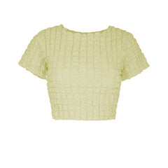 Waffle solid short sleeve crewneck crop top