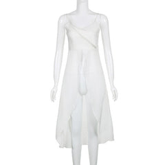 Solid v neck slit ruffle ruched backless cami crop top - Final Sale