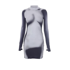 Long sleeve gloves body print contrast mini dress