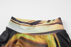 Long sleeve high neck print abstract midi dress